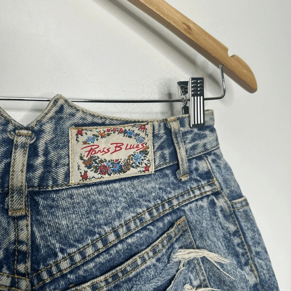 vtg 80s PARIS BLUES acid wash denim shorts distressed hand painted womens 26 11